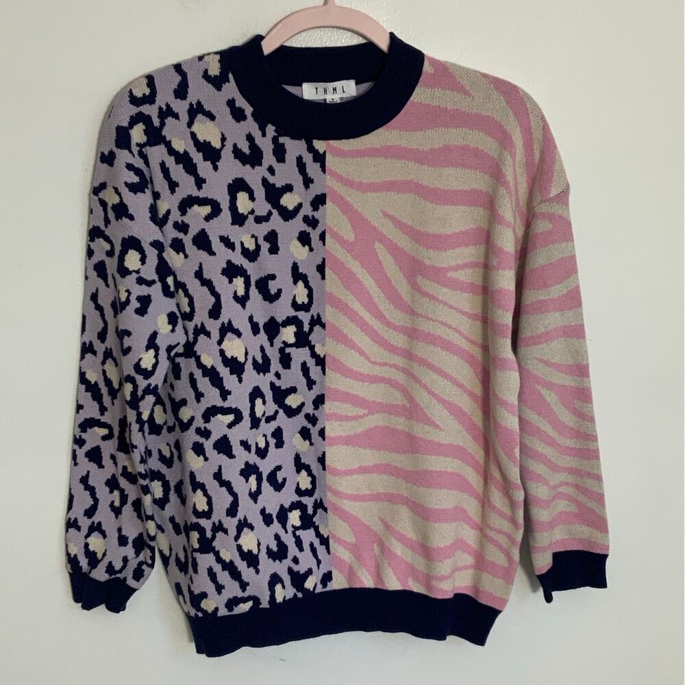 Thml Too Wild Colorblock Mixed Print Sweater Size… - image 1